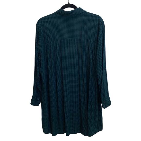 🖤🌲 Sejour Nordstrom Long Button Down Collared Black/Forest Green Check Shirt - Picture 8 of 13